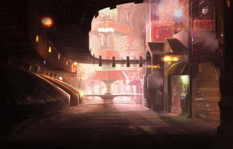 futuristic city alleyway