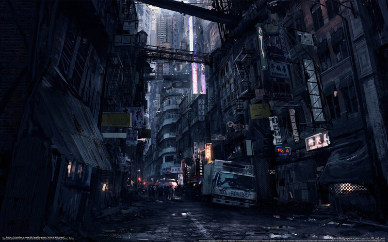 futuristic city alleyway