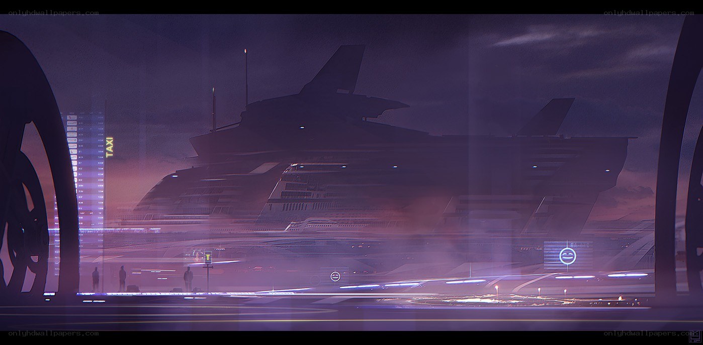 futuristic city at dusk