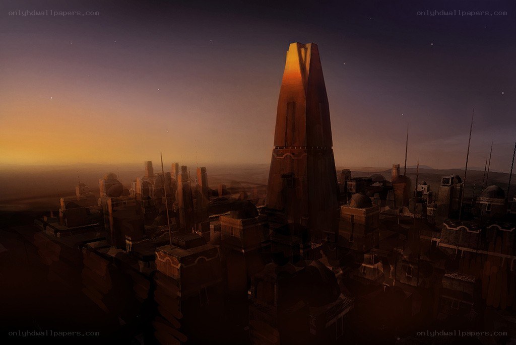 futuristic city at dusk