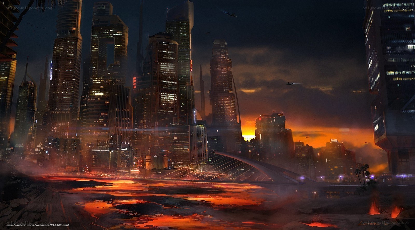 futuristic city at dusk