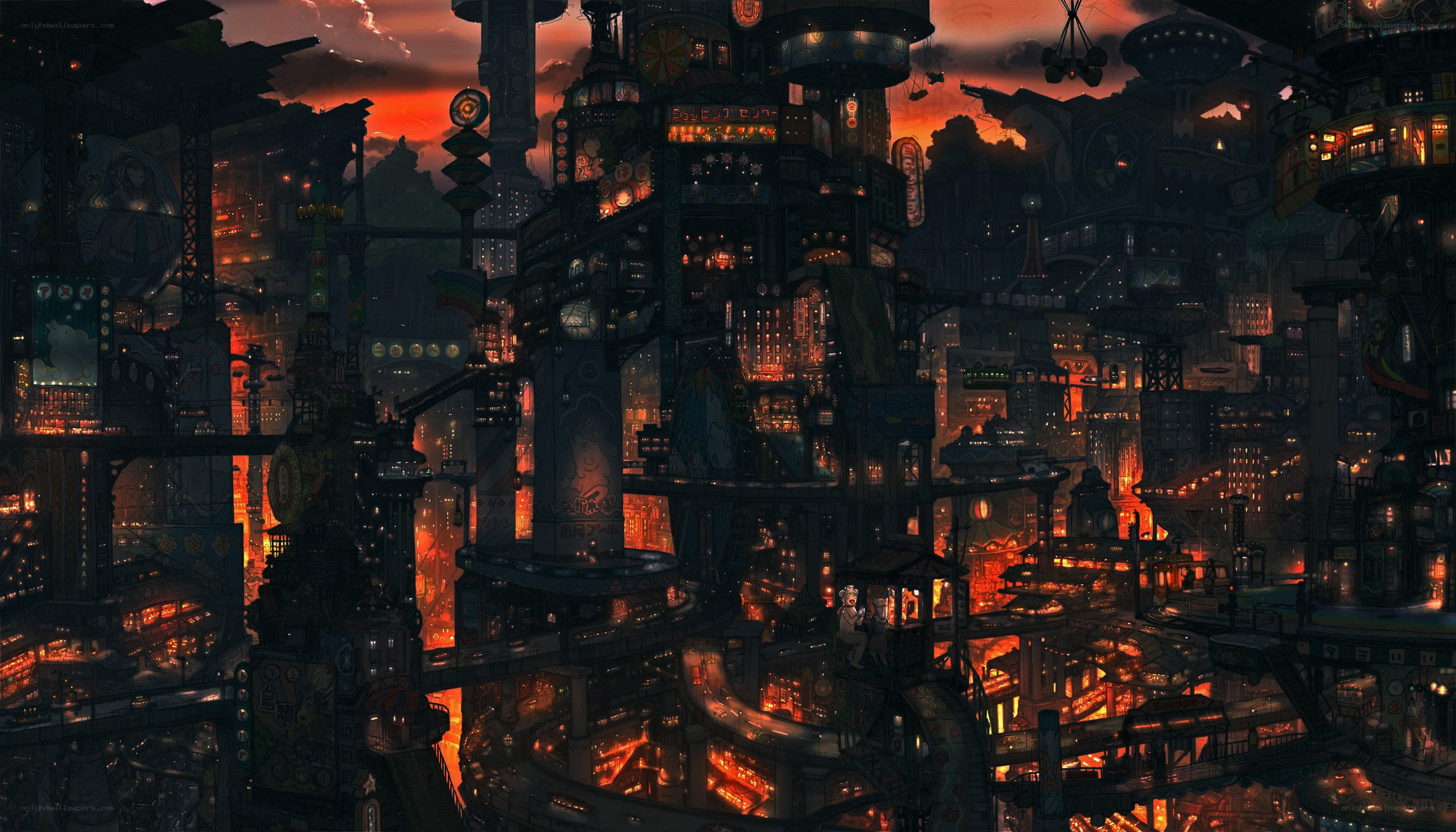 futuristic city at dusk
