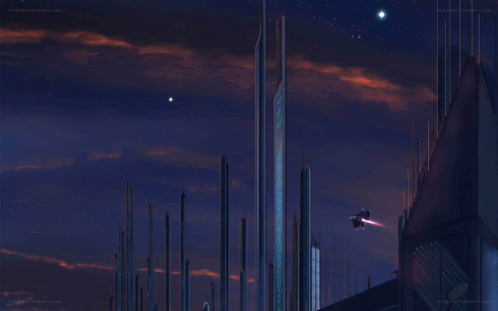 futuristic city at dusk
