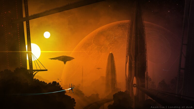 Futuristic City at Dusk — Orange, Dramatic