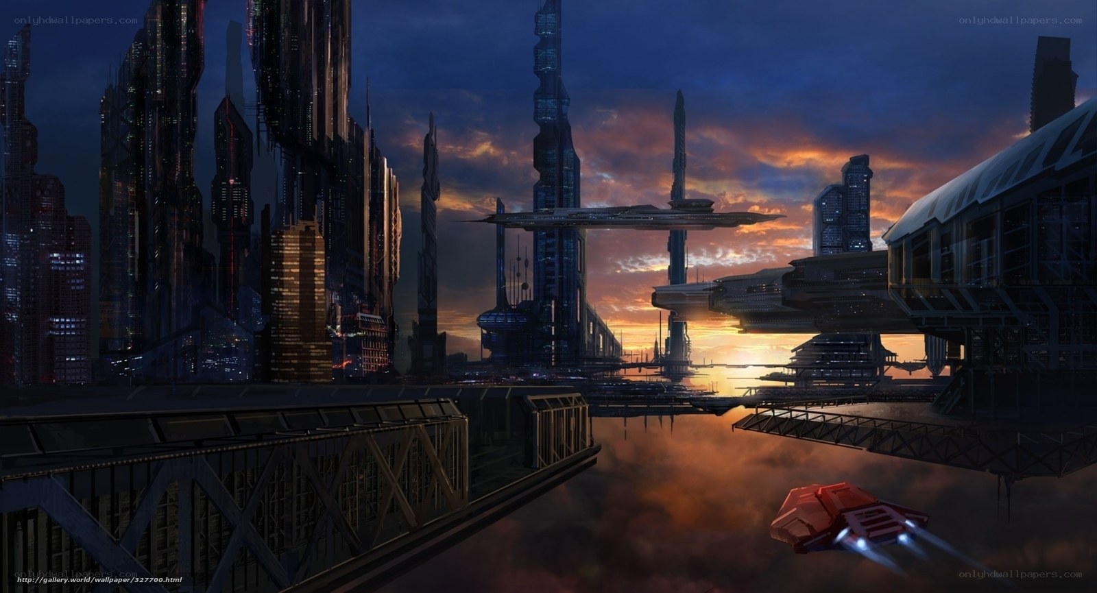 futuristic city at dusk
