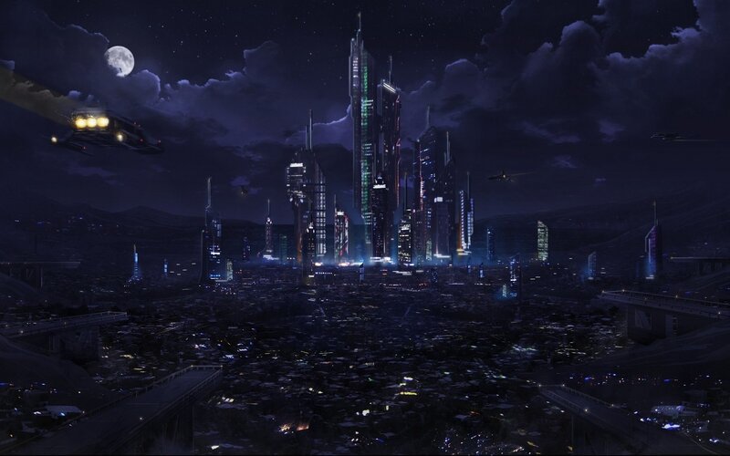 futuristic city at night