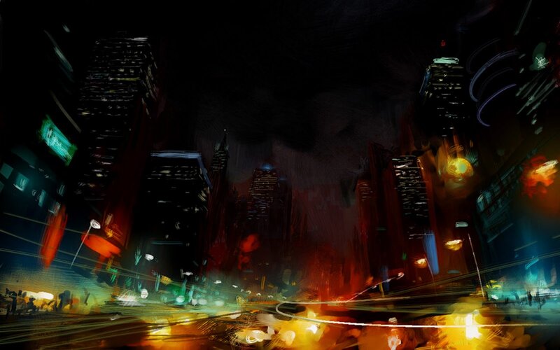 futuristic city at night