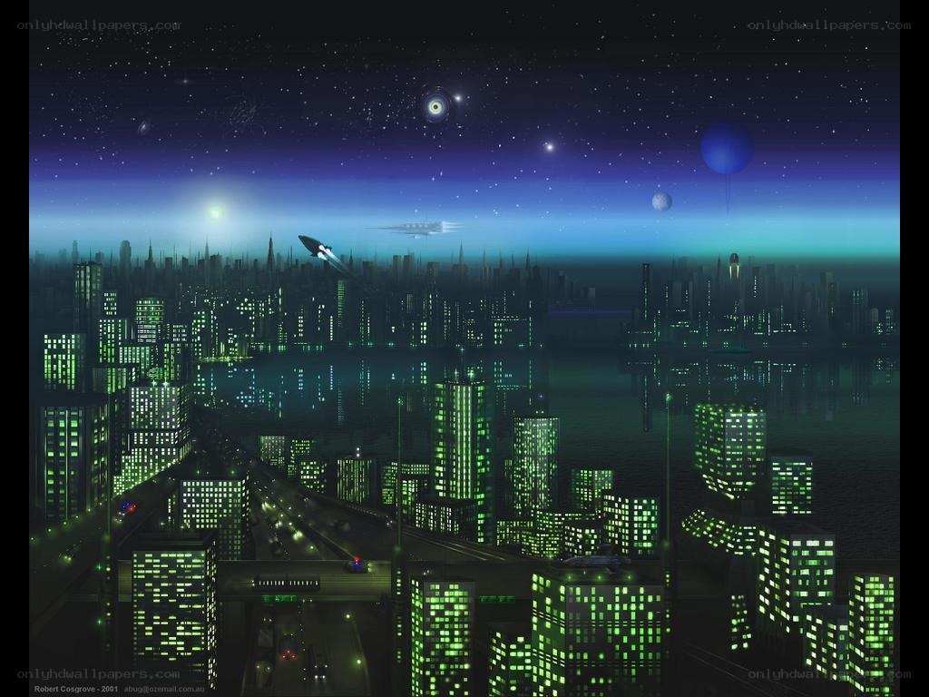 futuristic city at night