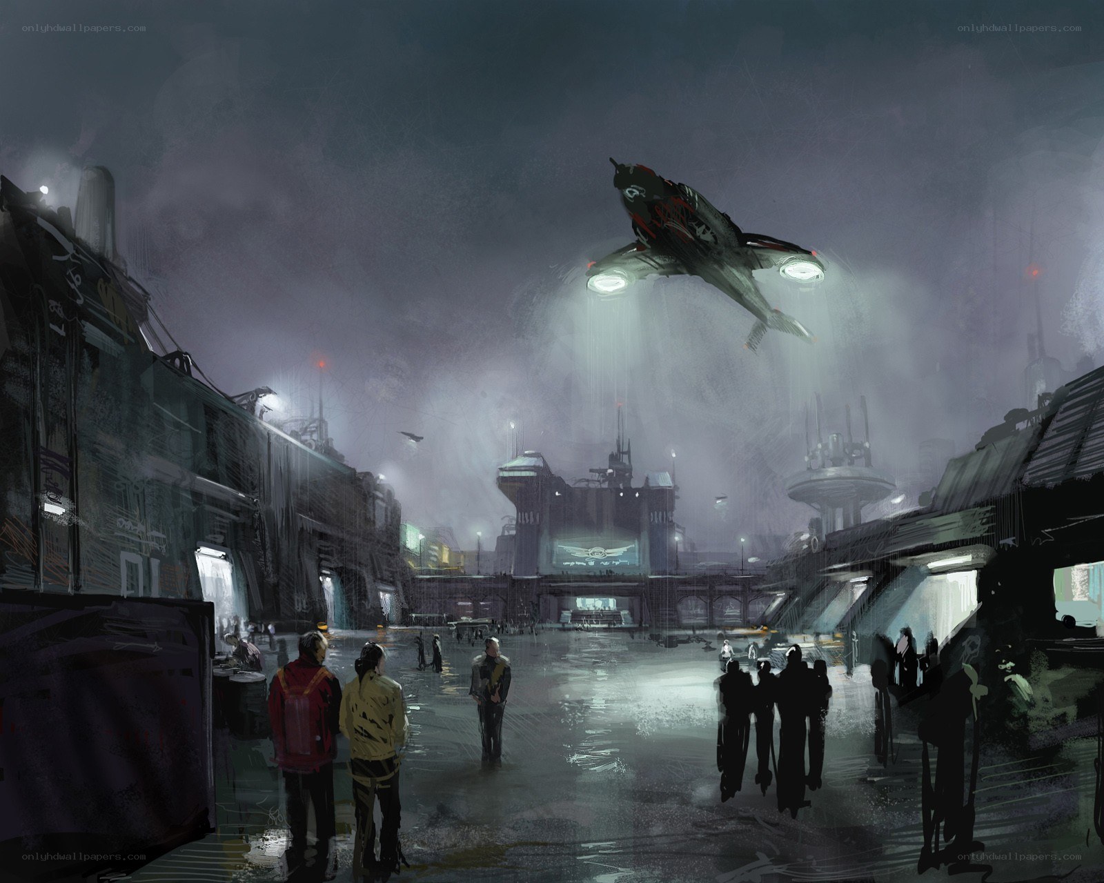 Futuristic city at night