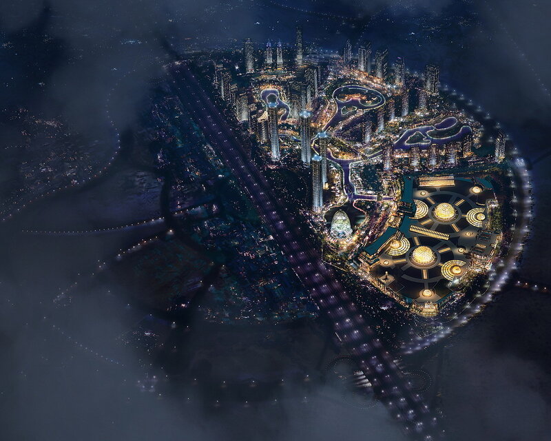 Futuristic City at Night — Black, Dramatic, 3d Render