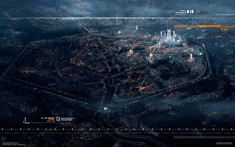 Futuristic City at Night — Black, Dramatic, Digital Art, Cityscape