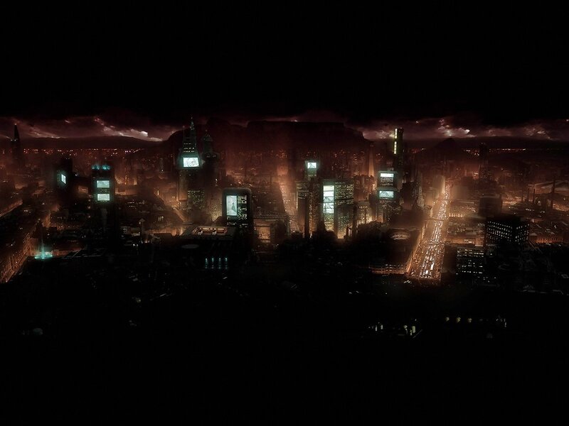 Futuristic City at Night — Black, Dramatic, Digital Art