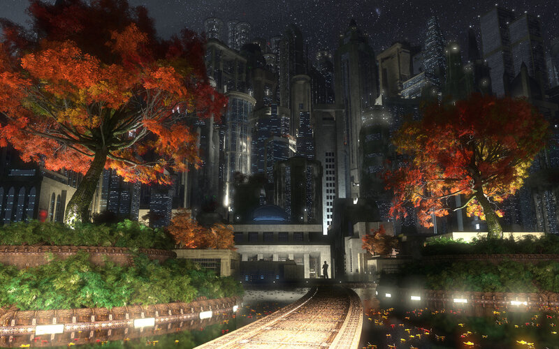Futuristic City at Night — Black, Serene