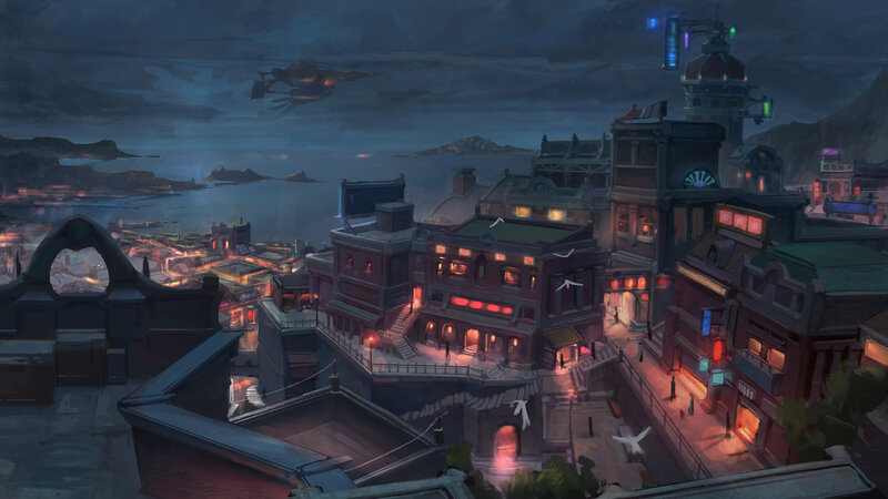 Futuristic City at Night — Blue, Dramatic, Digital Art