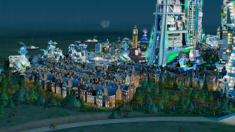 Futuristic City at Night — Blue, Dramatic