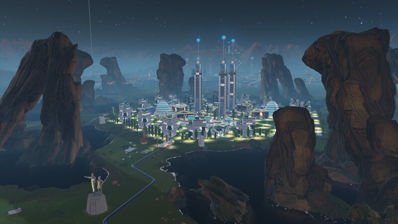 Futuristic City at Night — Blue, Serene