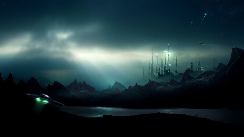 Futuristic City at Night — Dark Blue, Dramatic