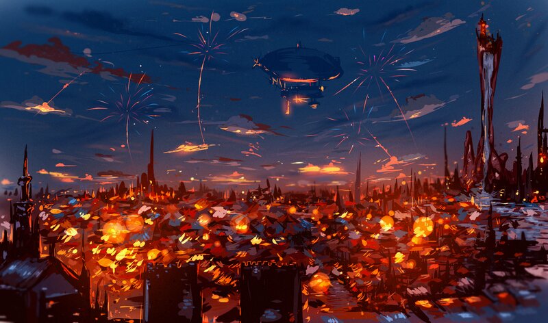Futuristic City at Night — Orange