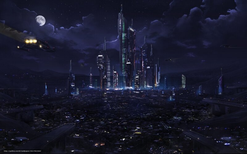 Futuristic City at Night — Purple, Dramatic