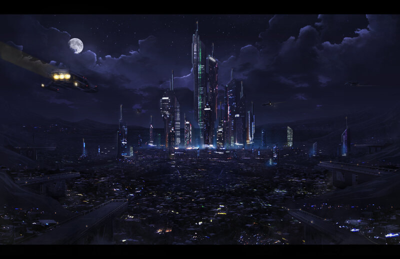 Futuristic City at Night — Purple