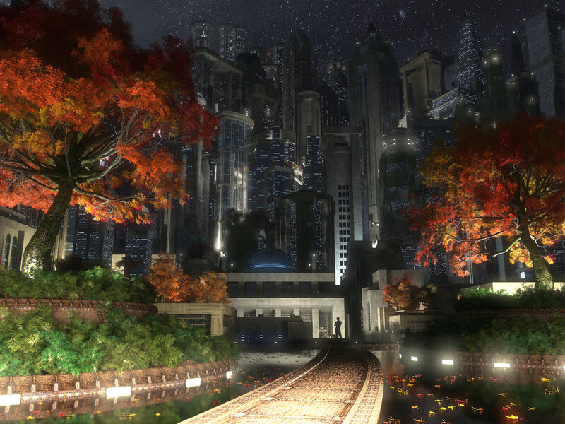 Futuristic City at Night — Red