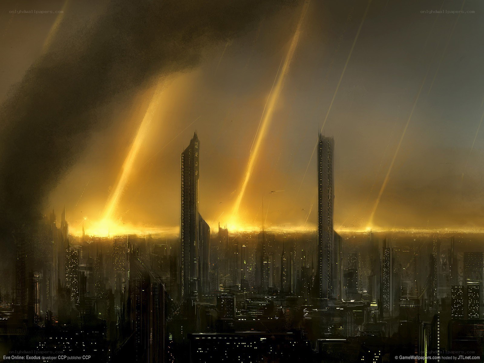 futuristic city at sunset