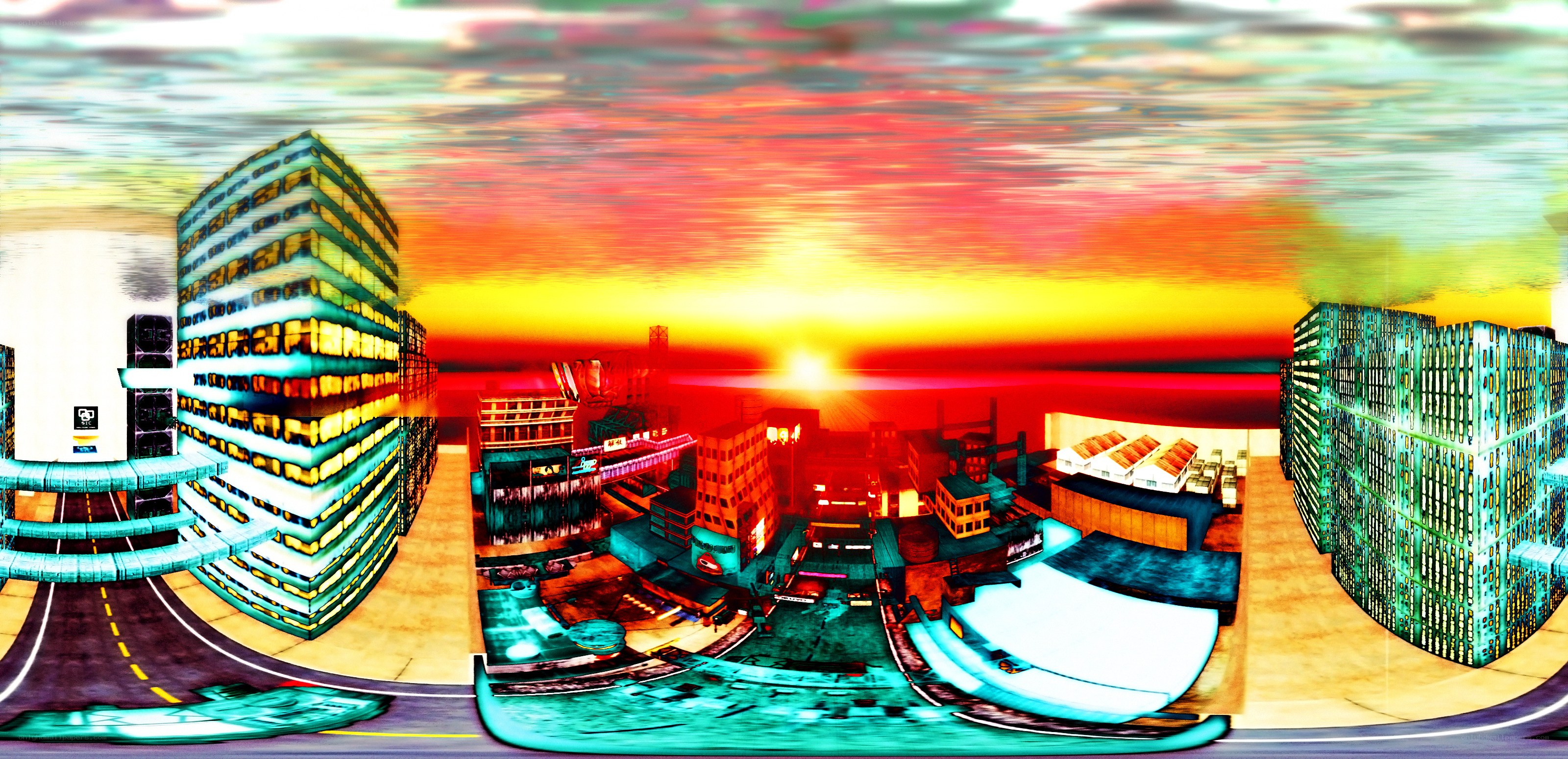 futuristic city at sunset