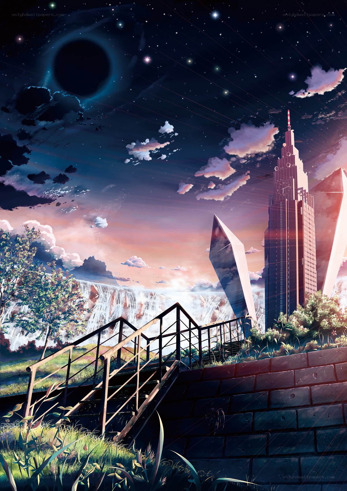 Futuristic city at twilight