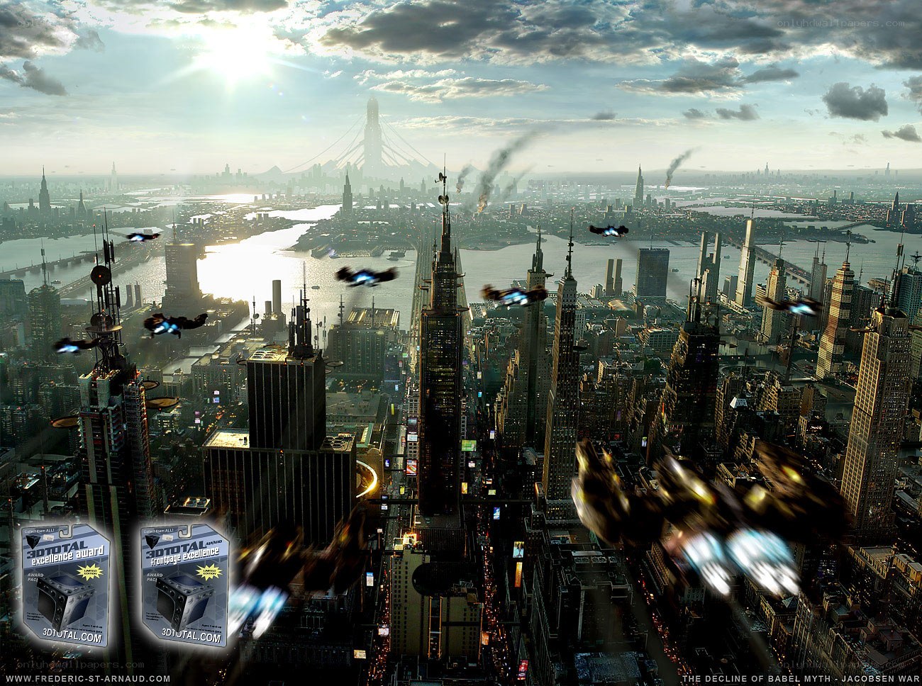 Futuristic city battle scene