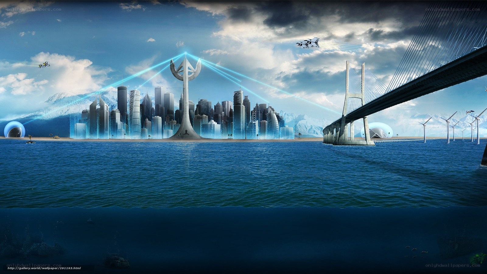 futuristic city by the sea