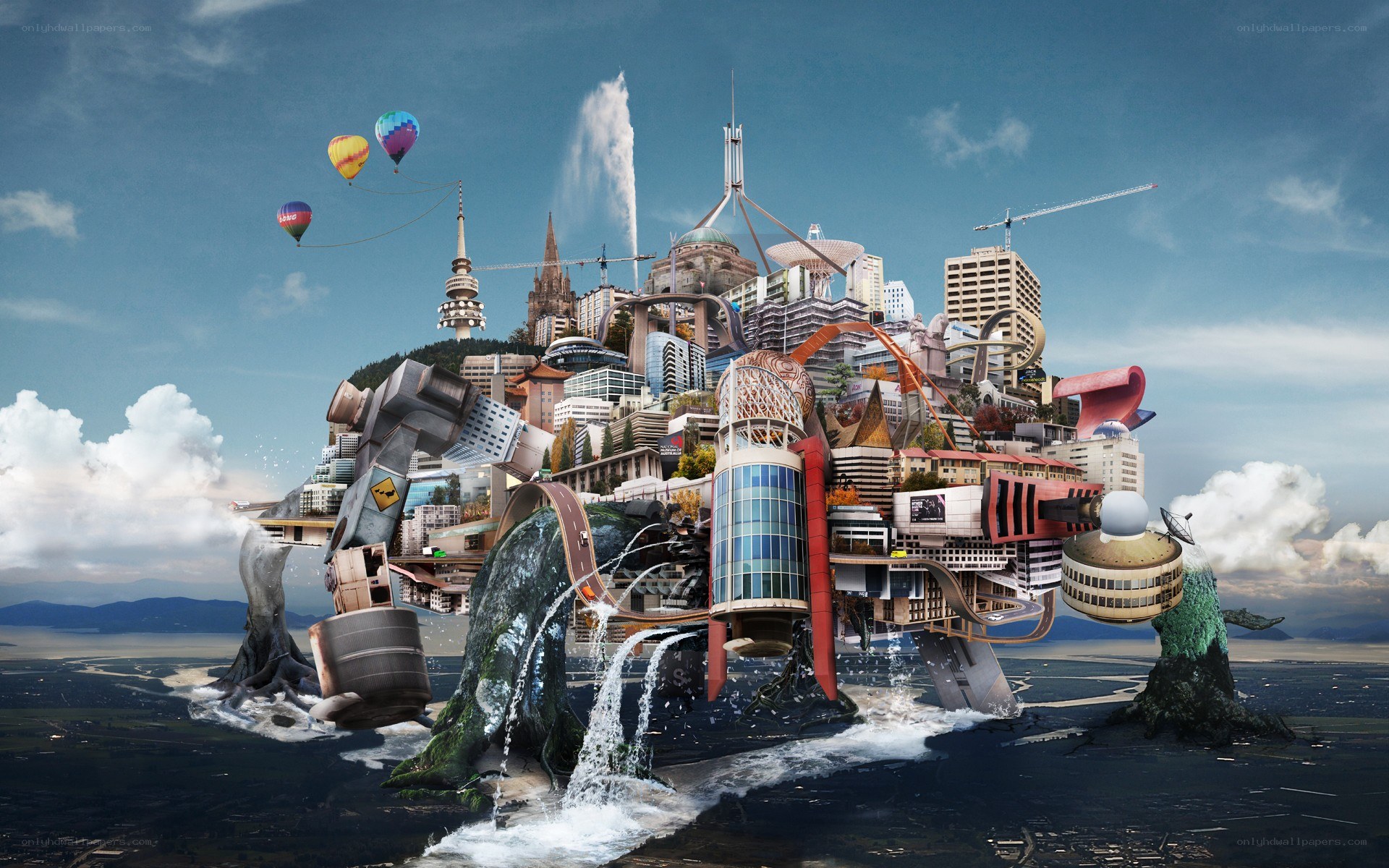 futuristic city collage