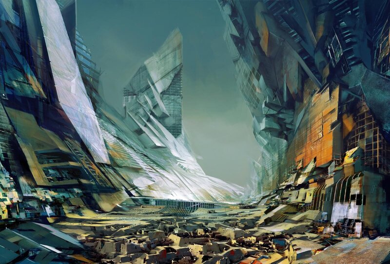 Futuristic city collapse