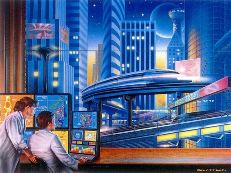 futuristic city control room
