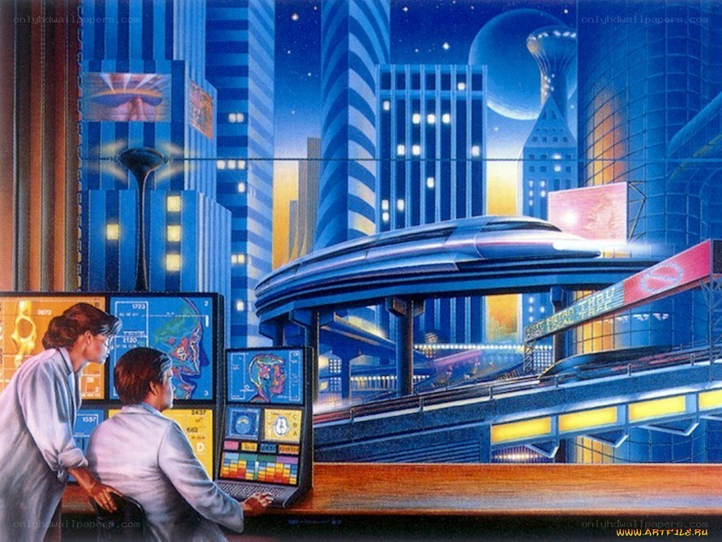 futuristic city control room