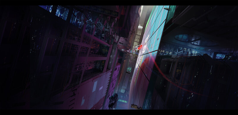 Futuristic City Corridor — Purple