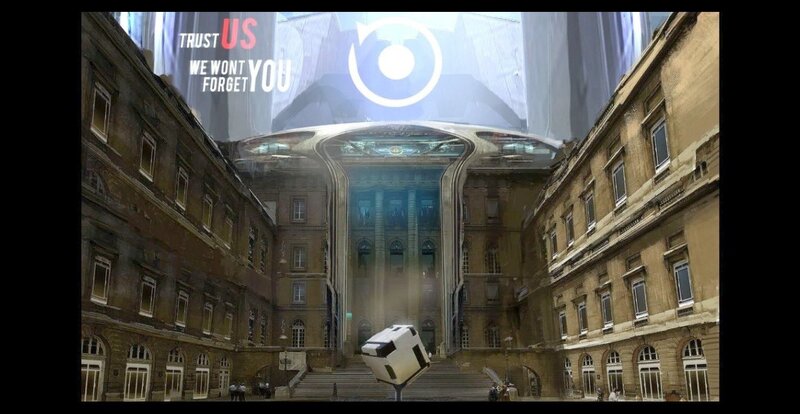 futuristic city courtyard
