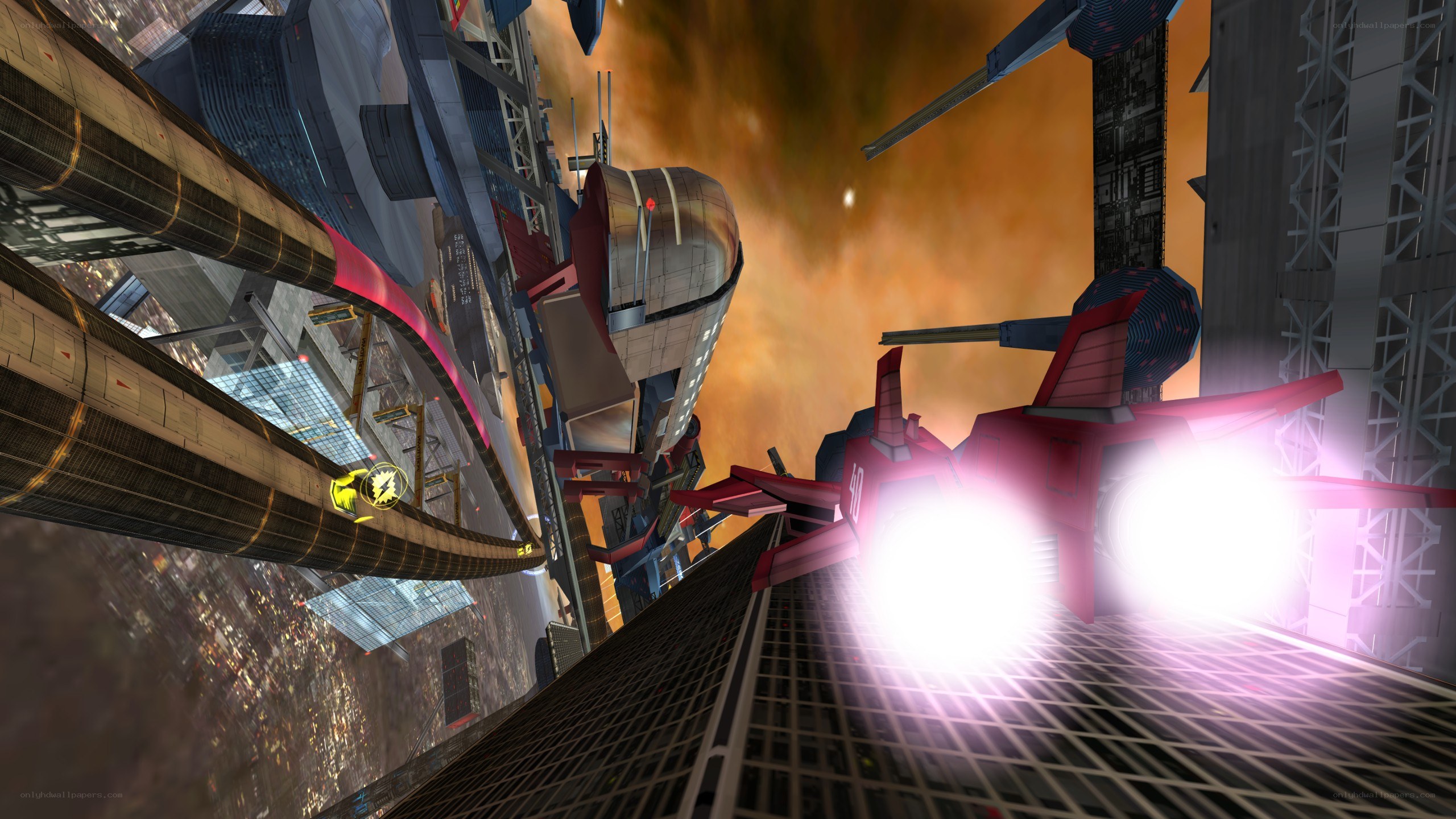 futuristic city flight scene