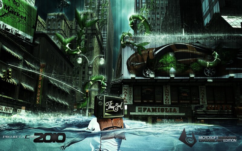 futuristic city flooded