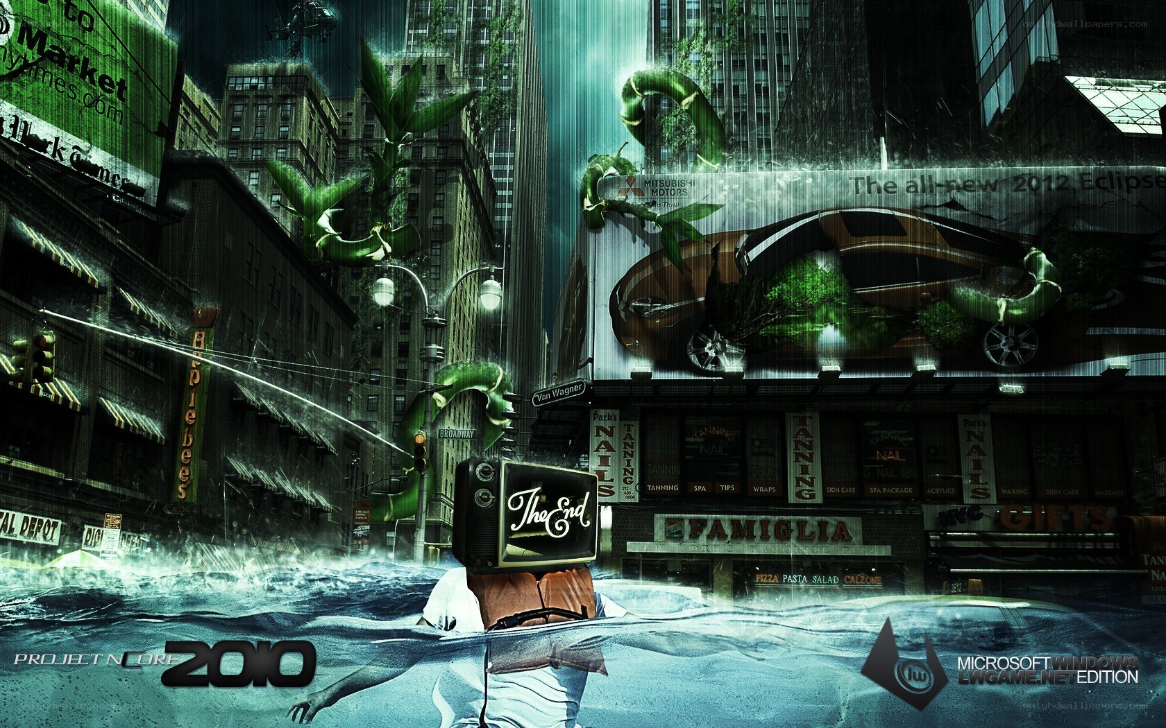 futuristic city flooded