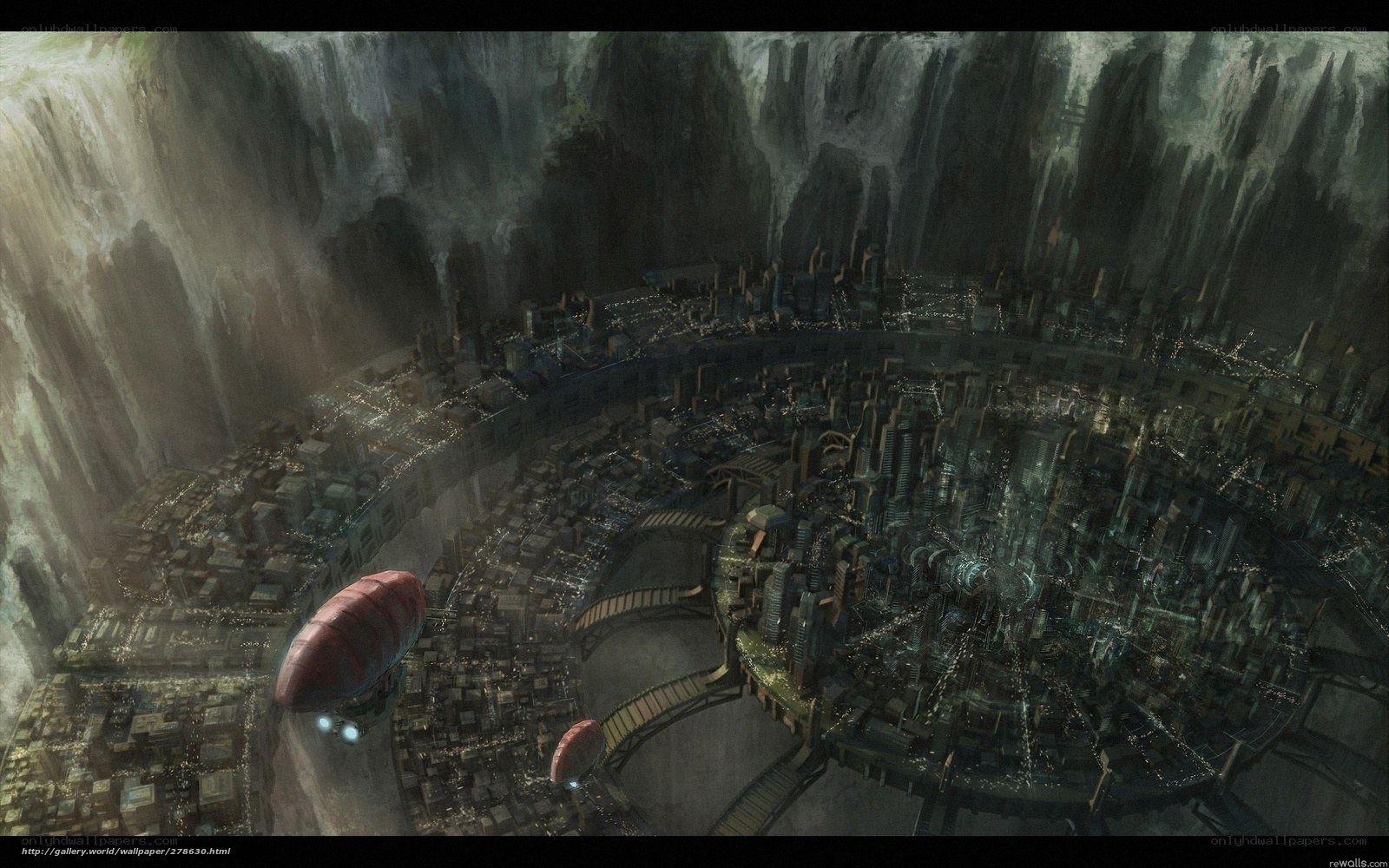 futuristic city in a canyon