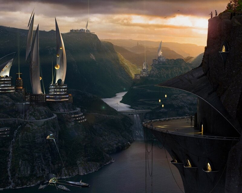 futuristic city in a fjord