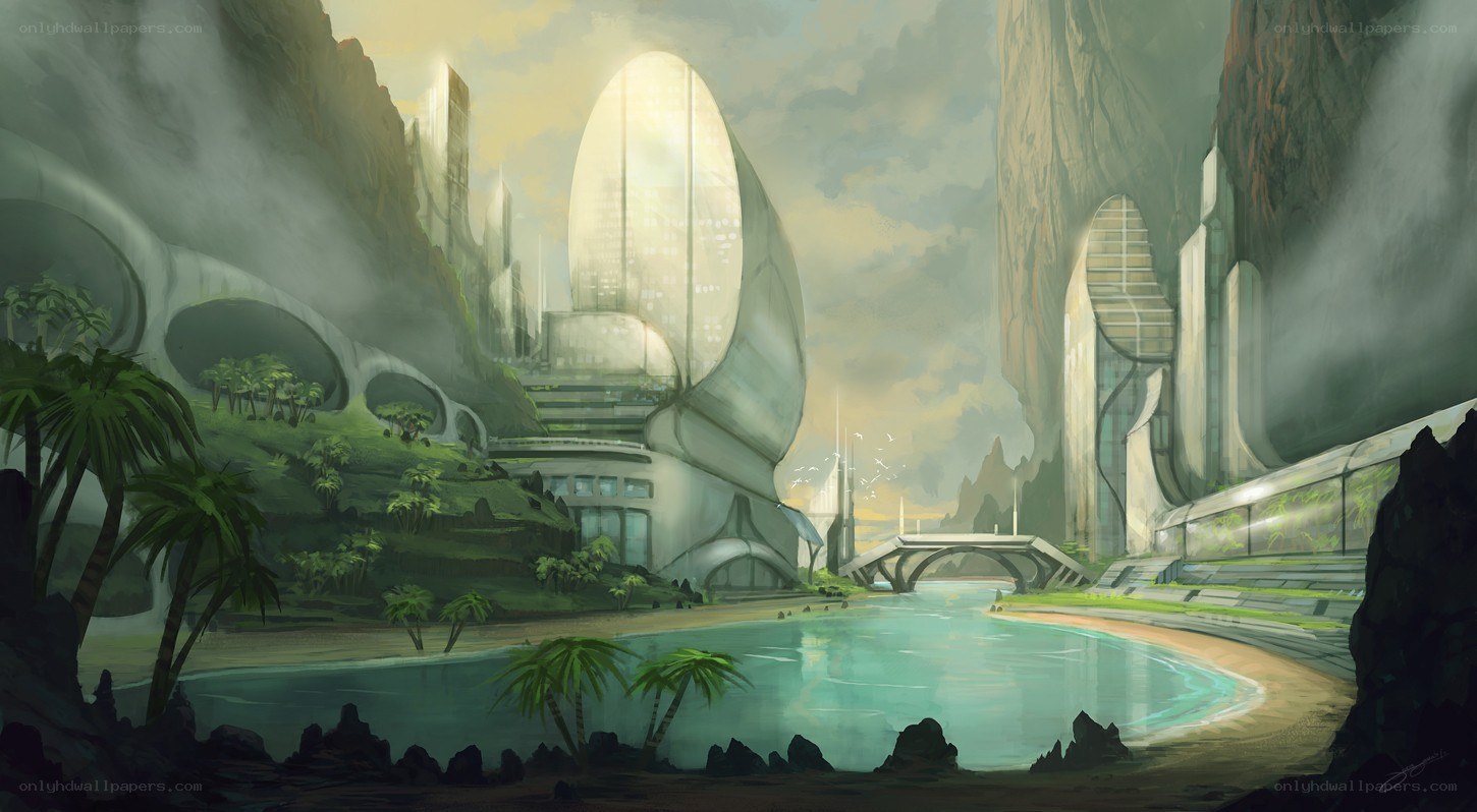 futuristic city in canyon