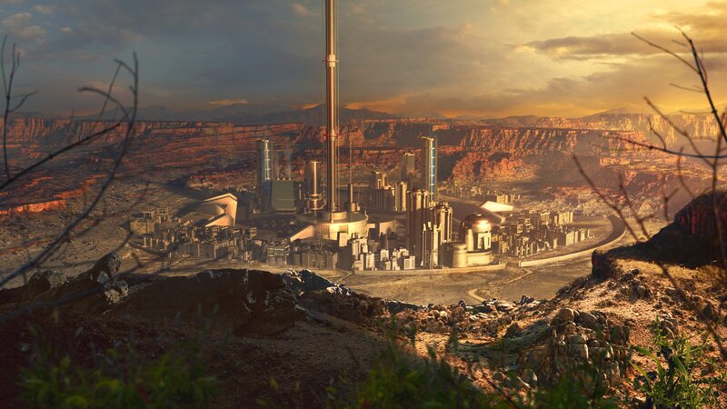 futuristic city in canyon
