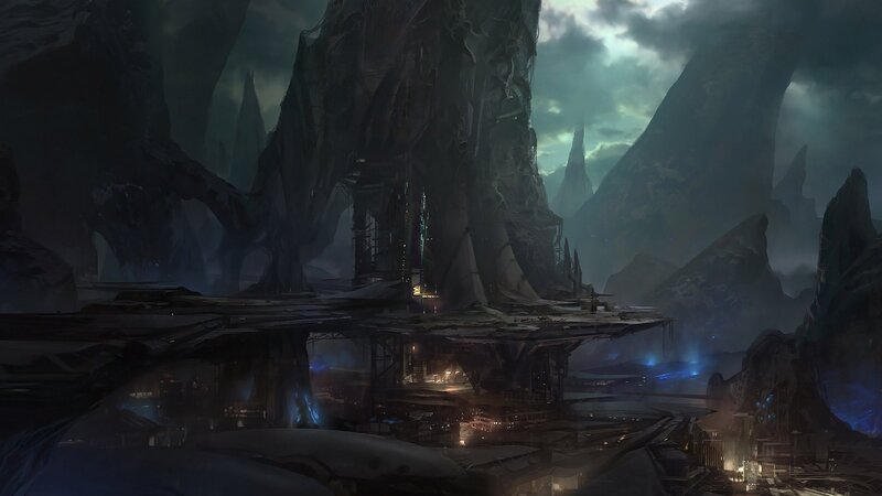 Futuristic City in Canyon — Dark Gray
