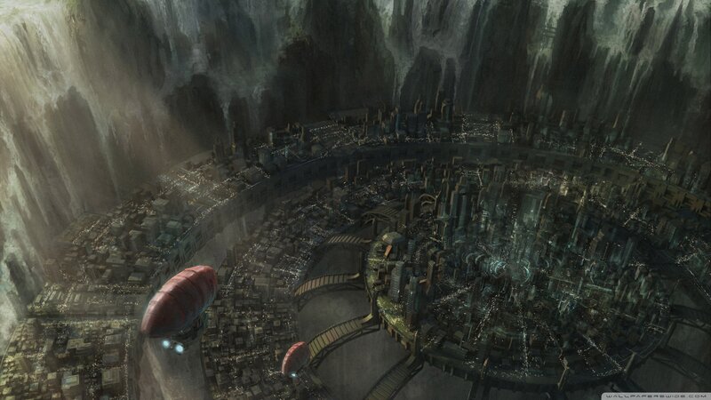 Futuristic City in Canyon — Gray