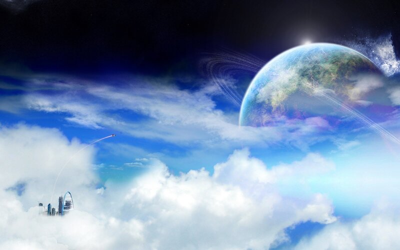 futuristic city in clouds