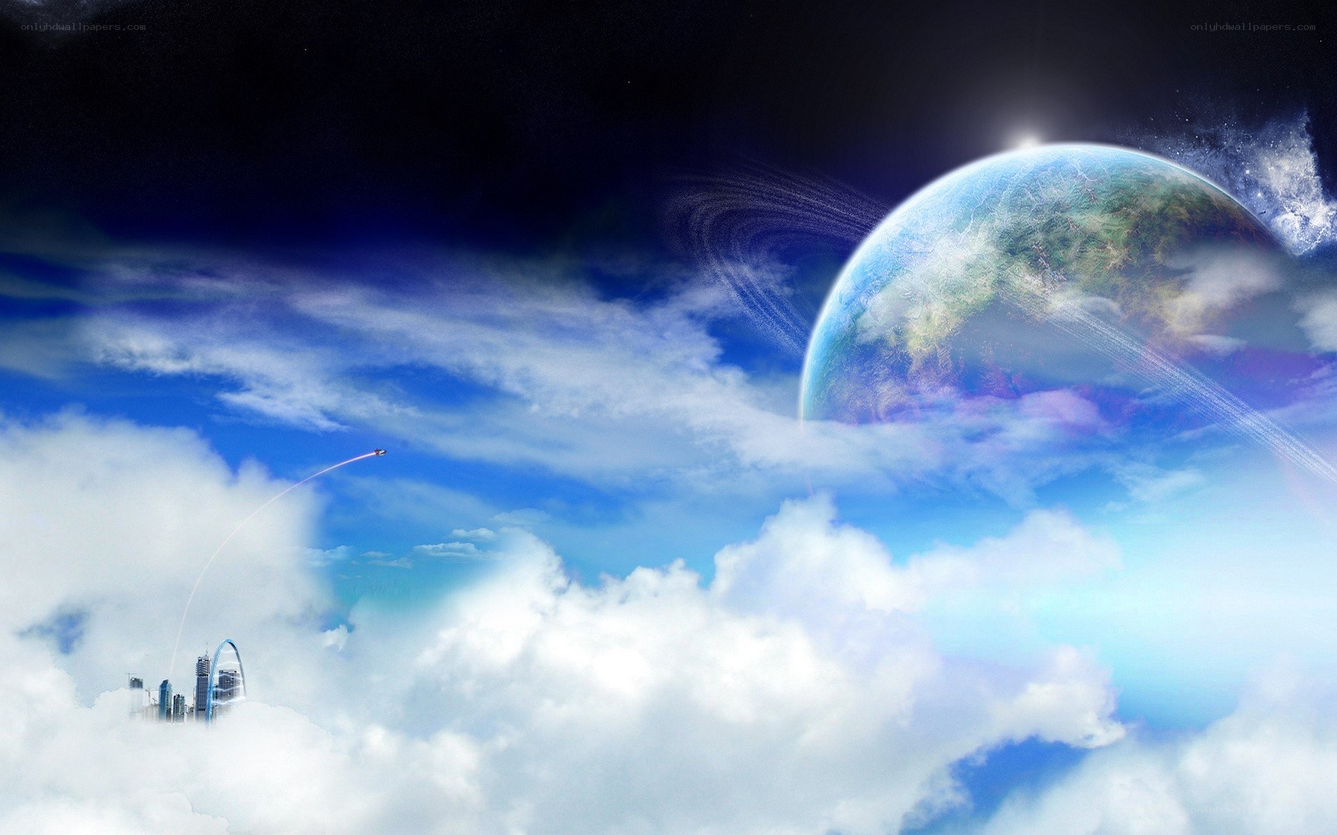 futuristic city in clouds