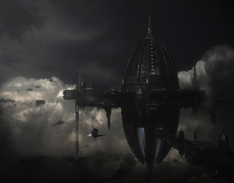 Futuristic City in Clouds — Black