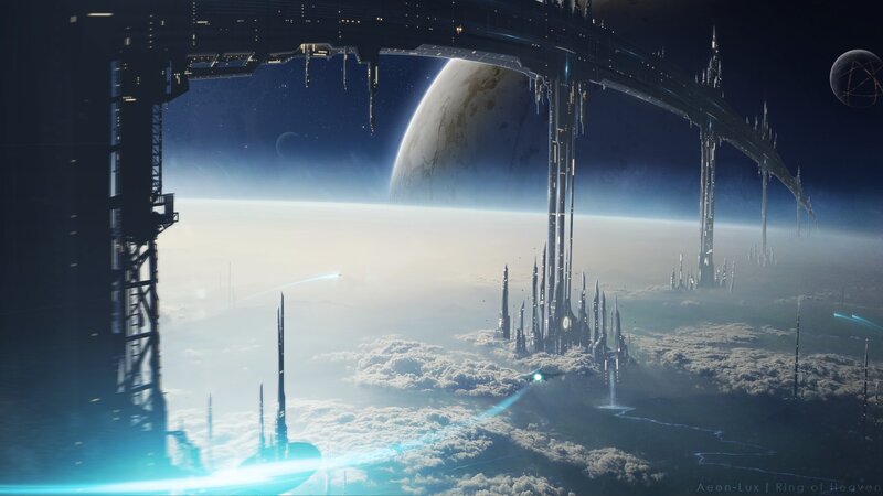 Futuristic City in Clouds — Blue, Dramatic