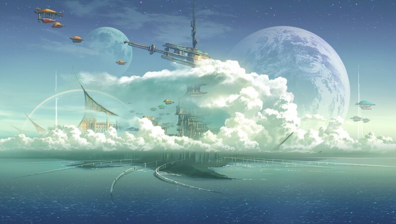 Futuristic City in Clouds — Blue, Serene